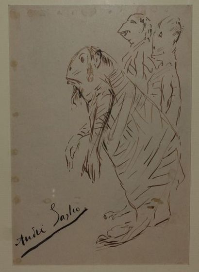 null André SAGLIO (1869-1929). 
 Caricature.
Drawing in Indian ink, signed lower...