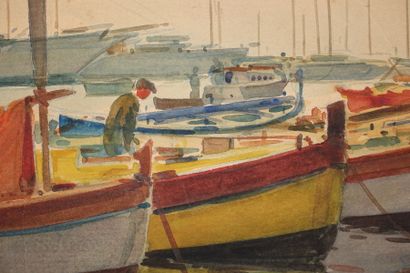 null Tony MINARTZ (1870-1944). 
 Boats in the harbour, Côte d'Azur.

Watercolour,...