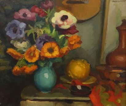 null Georges BARATLEVRAUX (1878-1964).
Bouquet de fleurs sur un entablement.
Huile...
