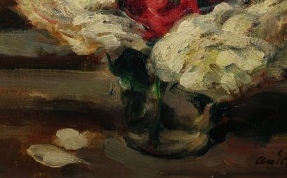 null André THOMAS (XXe siècle).
Bouquet de fleurs.
Huile sur toile, signée en bas...