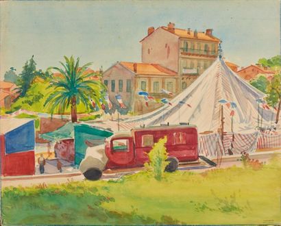 null Tony MINARTZ (1870-1944).
Le cirque, Menton ?

Aquarelle, signée en bas à droite,...