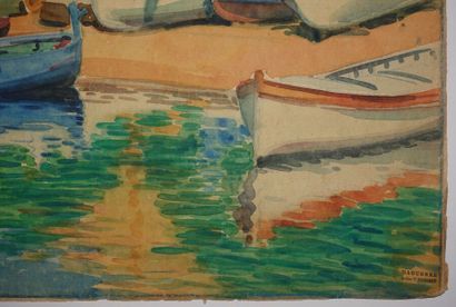 null Tony MINARTZ (1870-1944). 
 Fishing boats on the shore, Nice.

Watercolour,...