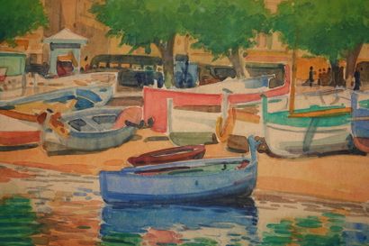 null Tony MINARTZ (1870-1944). 
 Fishing boats on the shore, Nice.

Watercolour,...