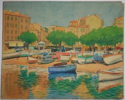 null Tony MINARTZ (1870-1944).
Barques de pêche sur la grève, Nice.

Aquarelle, porte...