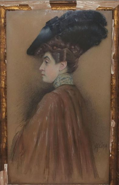 null Camille METRA (XIX-XXe siècle).
Portrait d'une élégante.
Pastel, signé en bas...