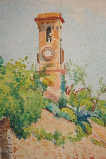 null Tony MINARTZ (1870-1944). 
 The turret, French Riviera.

Watercolor, signed...