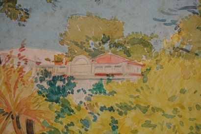 null Tony MINARTZ (1870-1944). 
 Building at the end of a park, Côte d'Azur
. 
 Watercolor,...