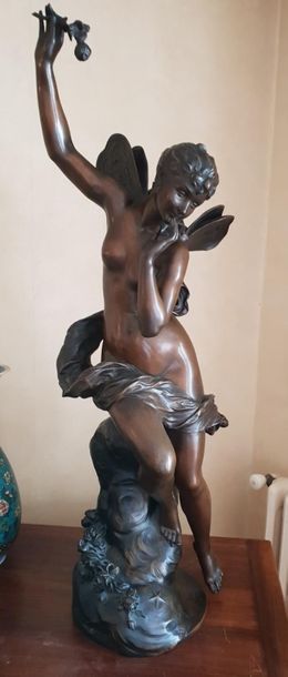 null Lucien PALLEZ (1853-1933). 
 Le Rêve.
Bronze with a shaded brown patina, signed...
