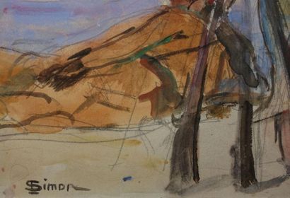 null Lucien SIMON (1861-1945). 
 Spahis.
Watercolor and pencil or charcoal, signed...