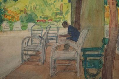 null Tony MINARTZ (1870-1944). 
 Chairs in a park, Menton (?)

Watercolour, signed...
