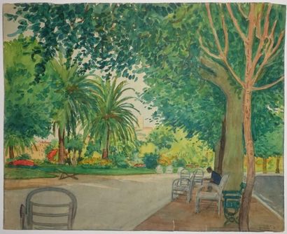 null Tony MINARTZ (1870-1944). 
 Chairs in a park, Menton (?)

Watercolour, signed...