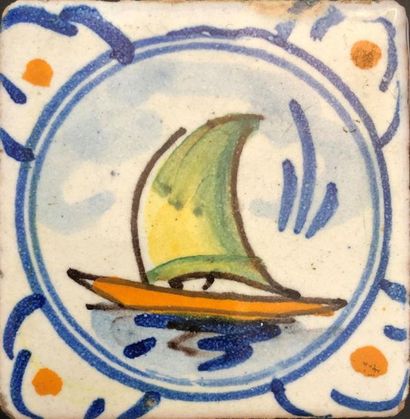 null Attributed to Albert MARQUET (1875-1947). 
 Sailboat.
Painted ceramic tile,...