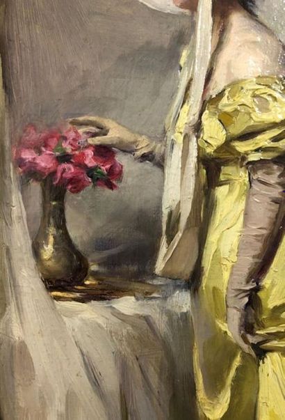 null François-Alexandre BONNARDEL (1867-1942).
Élégante à la robe jaune.
Huile sur...