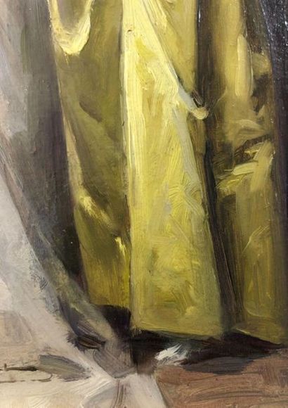 null François-Alexandre BONNARDEL (1867-1942). 
 Elegant in yellow dress.
Oil on...