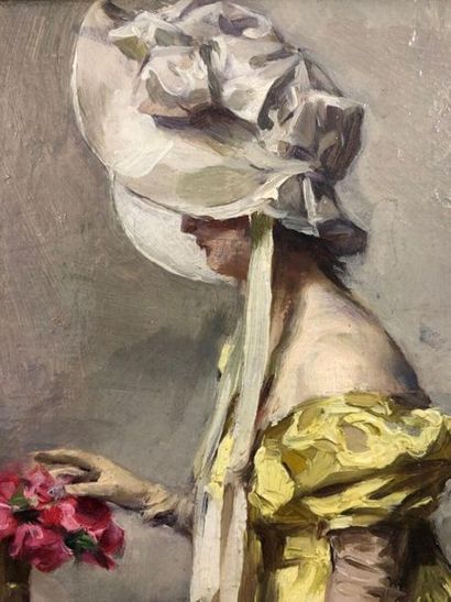 null François-Alexandre BONNARDEL (1867-1942).
Élégante à la robe jaune.
Huile sur...