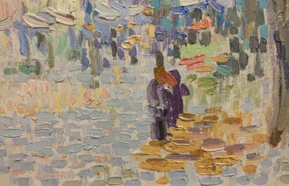 null Henri PERSON (1876-1926). 
 Boulevard des Batignolles.
Oil on panel.
Stamp of...