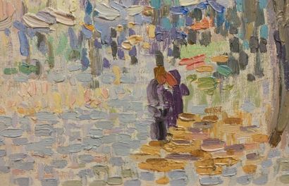 null Henri PERSON (1876-1926).
Boulevard des Batignolles.
Huile sur panneau.
Cachet...