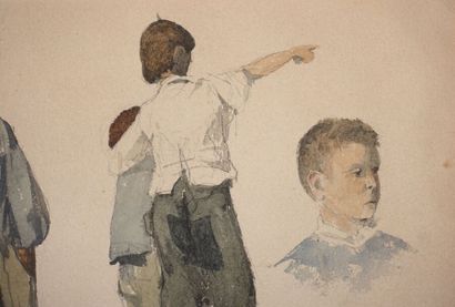 null Henri-Joseph HARPIGNIES (1819-1916).
Étude de personnages.
Aquarelle, signée...