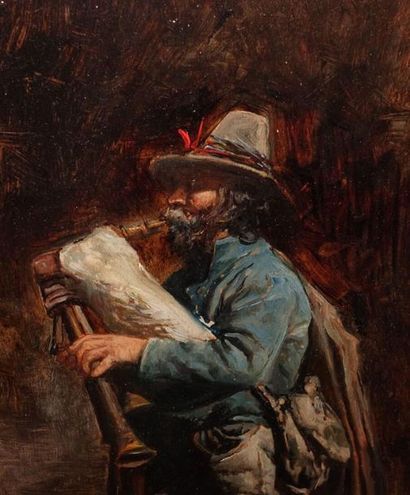 null School of the late 19th, early 20th century.
Bagpiper.
Oil on panel, unidentified...
