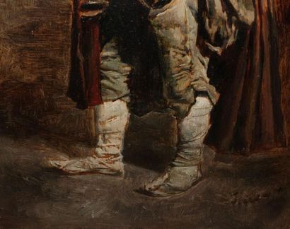 null School of the late 19th, early 20th century.
Bagpiper.
Oil on panel, unidentified...