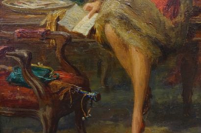 null William Hounsom BYLES (1872-1940). 
 La Lettre.
Oil on panel, signed "W. Hounsom...