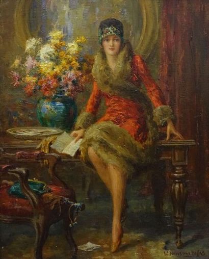 null William Hounsom BYLES (1872-1940). 
 La Lettre.
Oil on panel, signed "W. Hounsom...