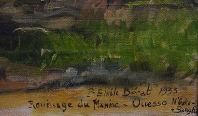 null Paul-Émile BÉCAT (1885-1960). 
 Rouissage du Manioc - Ouest N'Goko- Sangha.
Oil...