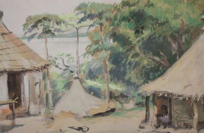 null Paul-Émile BÉCAT (1885-1960). 
 Mobaya, 1933 (Oubangui). 
 Watercolour, signed,...