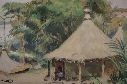null Paul-Émile BÉCAT (1885-1960). 
 Mobaya, 1933 (Oubangui). 
 Watercolour, signed,...