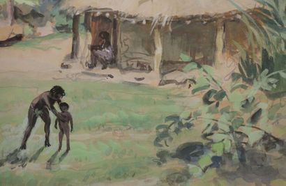null Paul-Émile BÉCAT (1885-1960). 
 Mobaya, 1933 (Oubangui). 
 Watercolour, signed,...