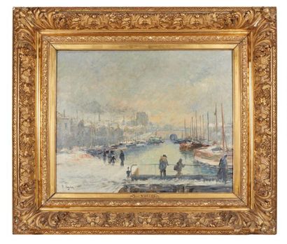 null Paul VOGLER (1852-1904).
Paris, port de l'Arsenal hiver.
Huile sur toile, signée...
