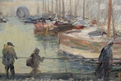 null Paul VOGLER (1852-1904). 
 Paris, port de l'Arsenal winter.
Oil on canvas, signed...