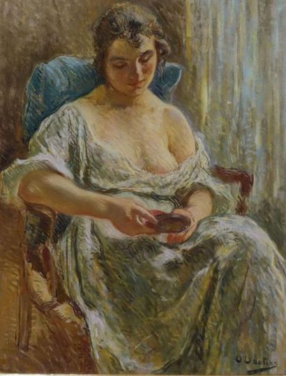 null Otto VAUTIER (1863-1919).
Femme au miroir.
Pastel sur papier, signé en bas à...