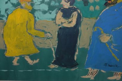 null Fikret MOUALLA (1903-1967). 
 Characters walking around.
Gouache, signed lower...
