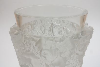 null CRISTAL LALIQUE.
Bacchus vase. Moulded white pressed satin matt and glossy crystal...