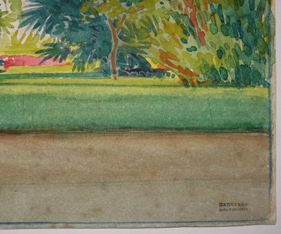 null Tony MINARTZ (1870-1944). 
 View of a park with a large palm tree, Nice.
Watercolour,...