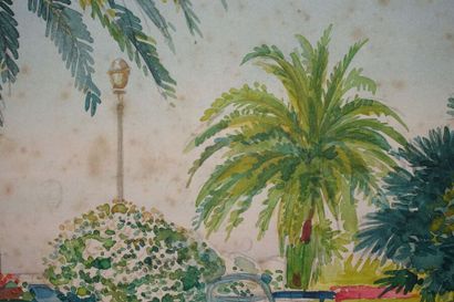 null Tony MINARTZ (1870-1944).
Vue d'un parc avec un grand palmier, Nice.
Aquarelle,...