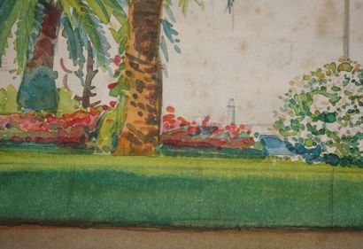 null Tony MINARTZ (1870-1944). 
 View of a park with a large palm tree, Nice.
Watercolour,...