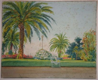 null Tony MINARTZ (1870-1944).
Vue d'un parc avec un grand palmier, Nice.
Aquarelle,...