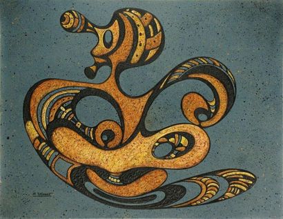 null Michalinka STUART (1948-2017). 
 Flying dervish.
Acrylic on canvas, marouflaged...