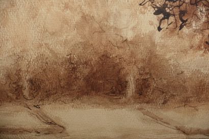null Lucien LÉVY-DHURMER (1865-1953). 
 Underbrush.
Pen and brown ink wash, signed...