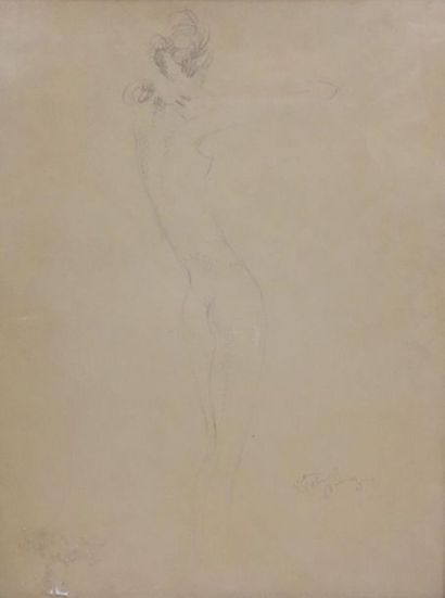 null Jean-Gabriel DOMERGUE (1889-1962). 
 Back model.
Black pencil drawing, signed...