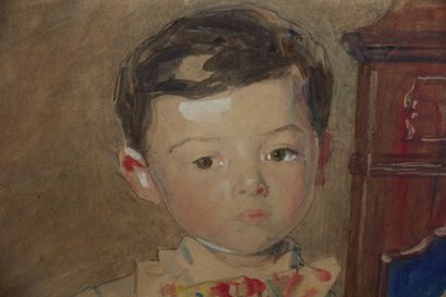 null Lucien SIMON (1861-1945). 
 Paul enfant and Charlotte bébé.
Watercolour and...