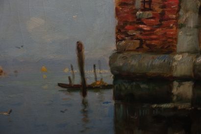 null Maurice BOMPART (1857-1936). 
 Venice - Gondola on a canal.
Oil on canvas, signed...