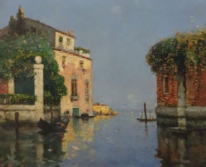 null Maurice BOMPART (1857-1936). 
 Venice - Gondola on a canal.
Oil on canvas, signed...
