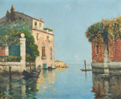 Maurice BOMPART (1857-1936). 
 Venice - Gondola...