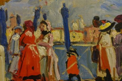 null Lucien SIMON (1861-1945).
Estacade à Venise.
Huile sur toile marouflée sur carton,...