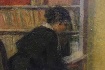 null Henri LEROLLE (1848-1929). 
 Woman reading.
Oil on canvas, signed lower right.
(Restoration,...