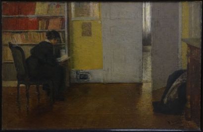null Henri LEROLLE (1848-1929).
Femme lisant.
Huile sur toile, signée en bas à droite.
(Restauration,...