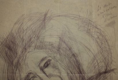 null Jacques BREL (1929-1978). 
 Portrait.
Ballpoint pen drawing on kraft paper,...
